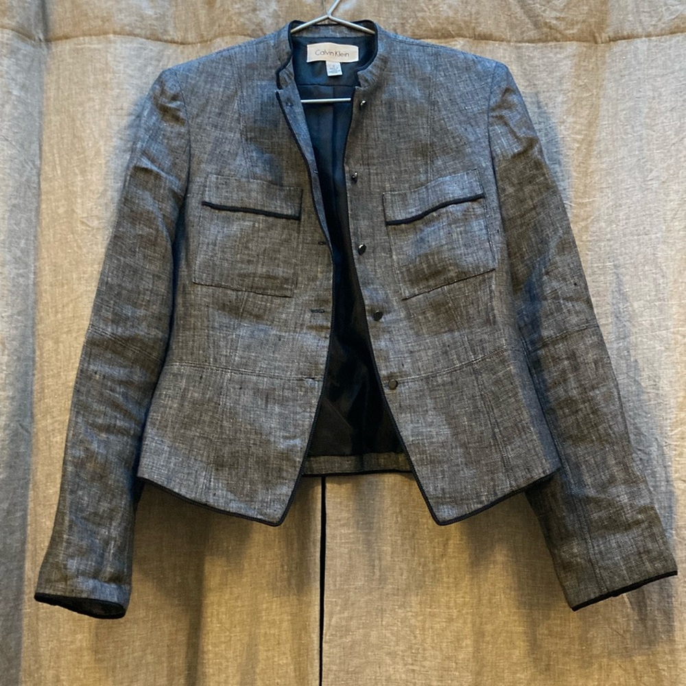 Calvin Klein Charcoal Blazer with Stand-Up Collar